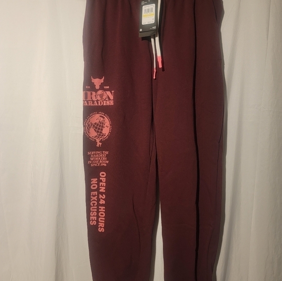 Under Armour Project Rock Jogger Pants Medium Mens Maroon Heavyweight Terry - Picture 1 of 7